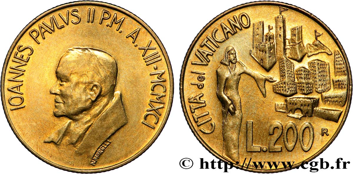 VATICAN AND PAPAL STATES 200 Lire Jean Paul II an XIII  1991  MS 