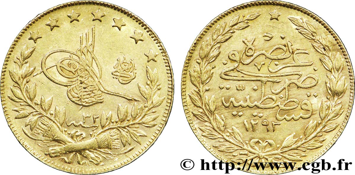 TURQUíA 100 Kurush en or Sultan Abdülhamid II AH 1293, An 32 1906 Constantinople EBC 