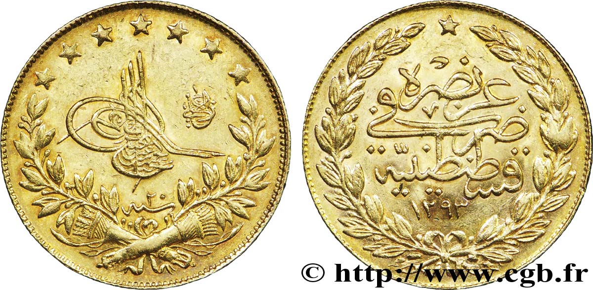 TURQUíA 100 Kurush en or Sultan Abdülhamid II AH 1293, An 20 1894 Constantinople EBC 