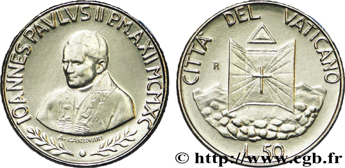 VATICAN AND PAPAL STATES 50 Lire Jean Paul II an XII 1995  MS 