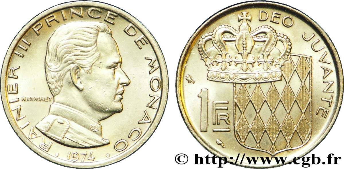 MONACO 1 Franc Rainier III / écu couronné 1974 Paris EBC 