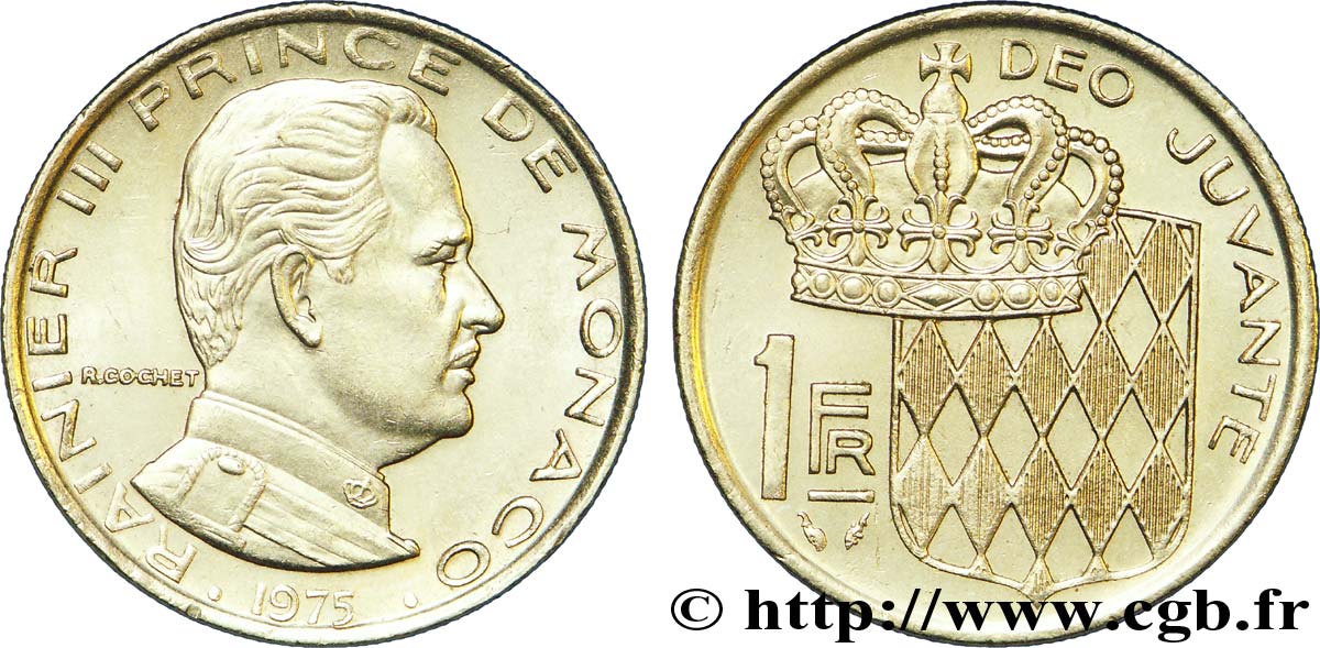MONACO 1 Franc Rainier III / écu couronné 1975 Paris EBC 