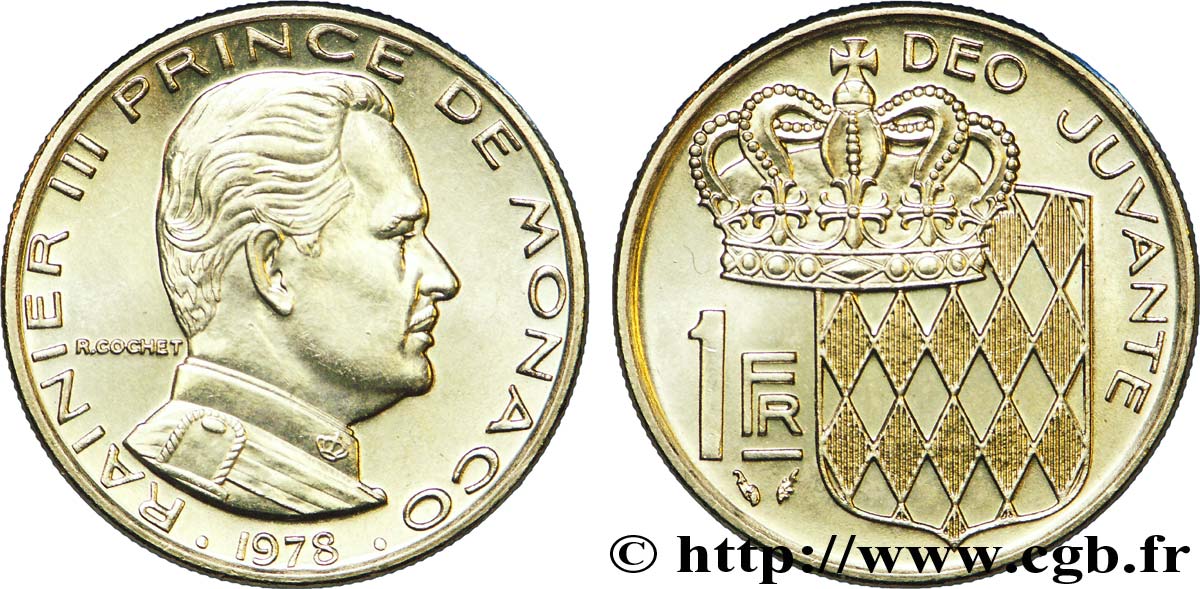 MONACO 1 Franc Rainier III / écu couronné 1978 Paris EBC 