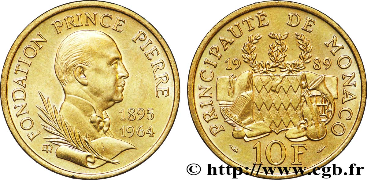 MONACO 10 Francs 25e anniversaire de la mort du prince Pierre 1989 Paris fST 