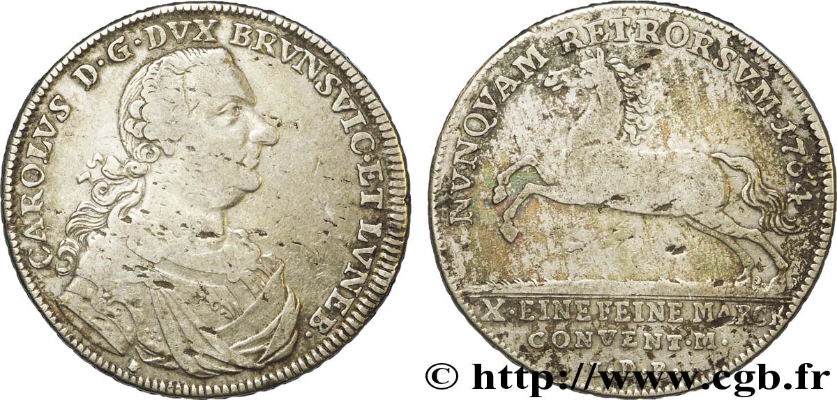 ALEMANIA - BRUNSWICK 1 Konventionthaler Brunswick-Wolfenbutel Charles Ier / cheval bondissant 1764 Brunswick BC 