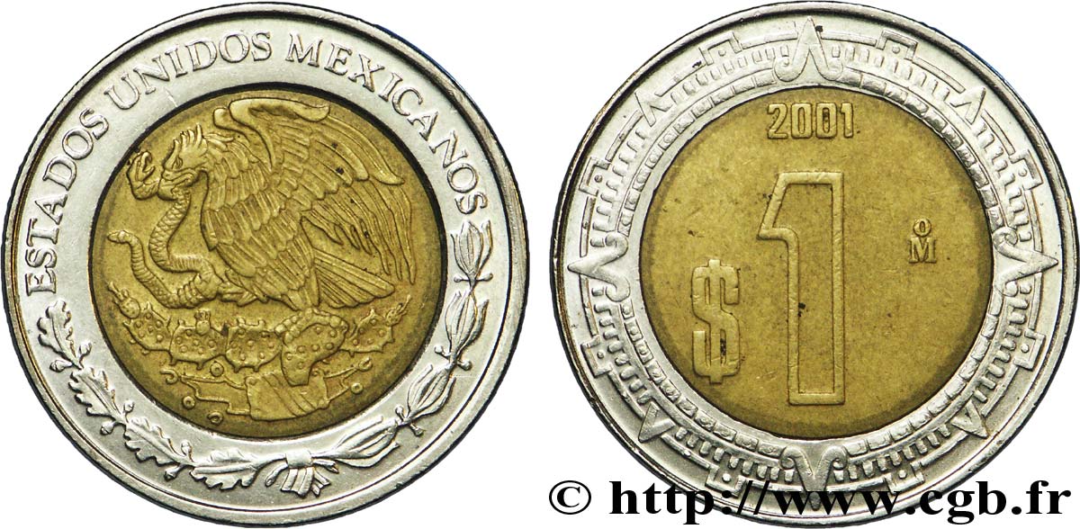 MÉXICO 1 Peso aigle 2001 Mexico EBC 