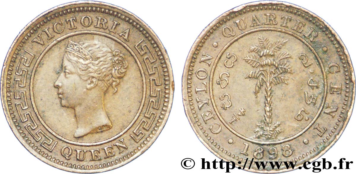 CEYLON 1/4 Cent Victoria 1898  VZ 
