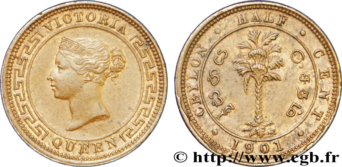 CEYLON 1/2 Cent Victoria 1901  VZ 