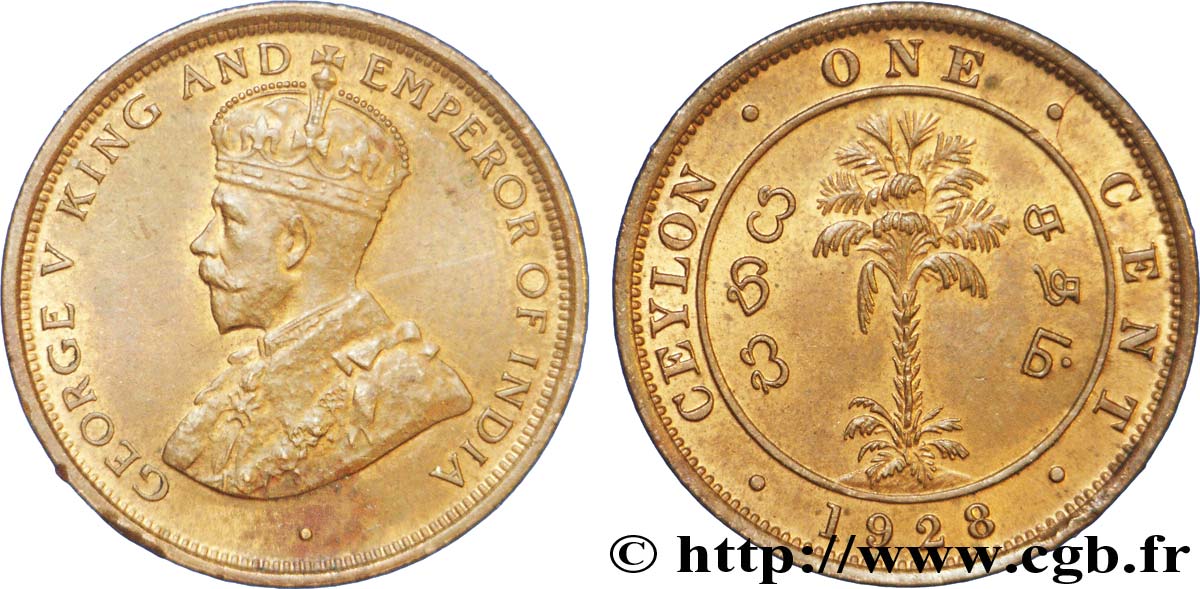 CEILáN 1 Cent Georges V 1928  EBC 