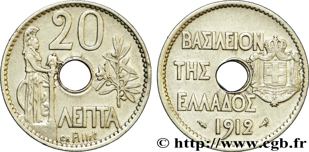 GRECIA 20 Lepta Athena debout 1912 Paris EBC 
