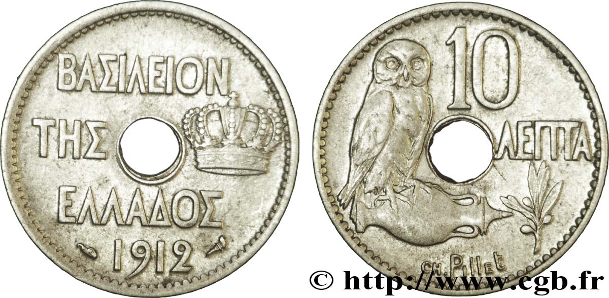 GRECIA 10 Lepta chouette sur amphore 1912 Paris EBC 