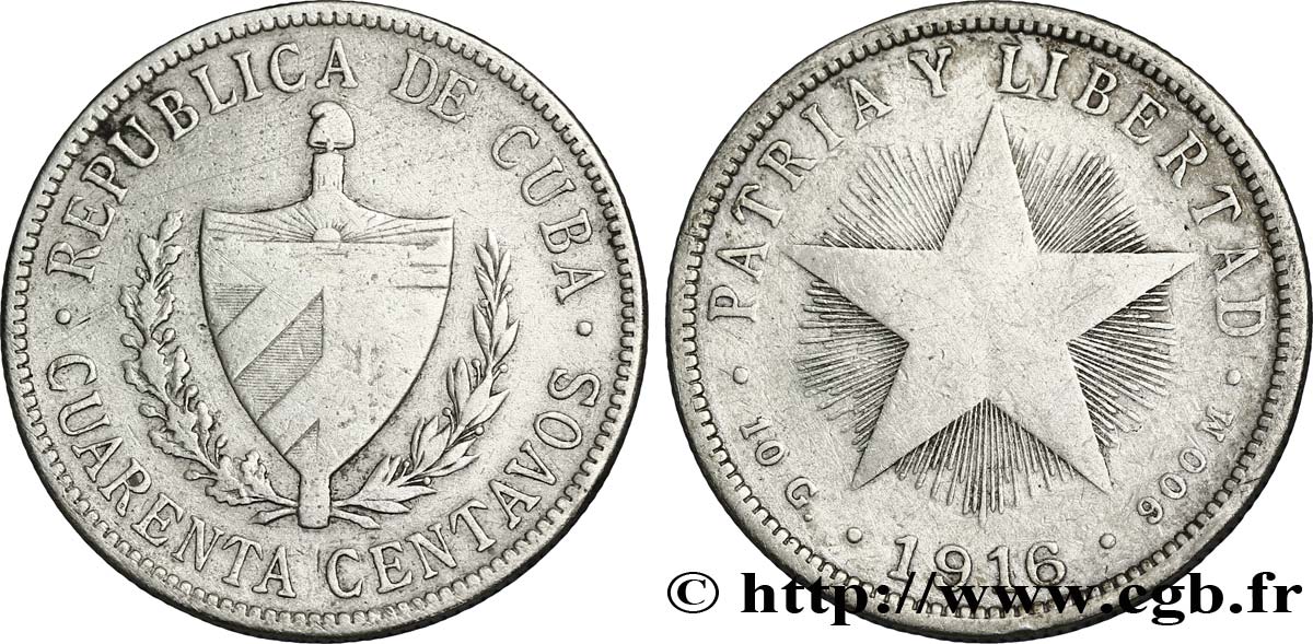 KUBA 40 Centavos emblème / étoile 1916  fSS 