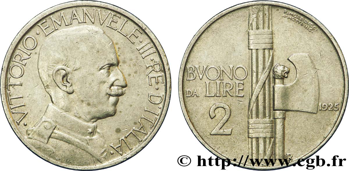 ITALIA Bon pour 2 Lire (Buono da Lire 2) Victor Emmanuel III / faisceau de licteur 1925 Rome - R BB 
