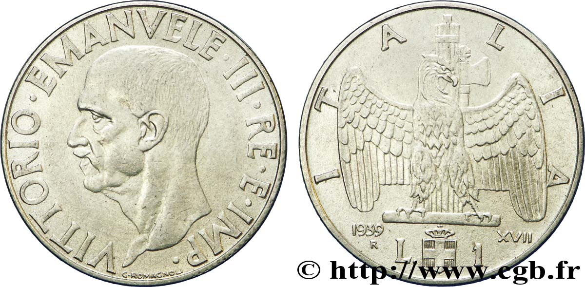 ITALIA 1 Lire Victor-Emmanuel III an XVII / aigle et faisceau 1939 Rome - R EBC 