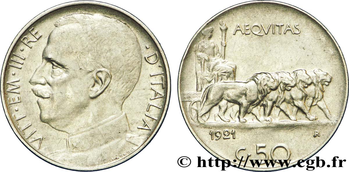 ITALIEN 50 Centesimi  Victor Emmanuel III 1921 Rome - R VZ 