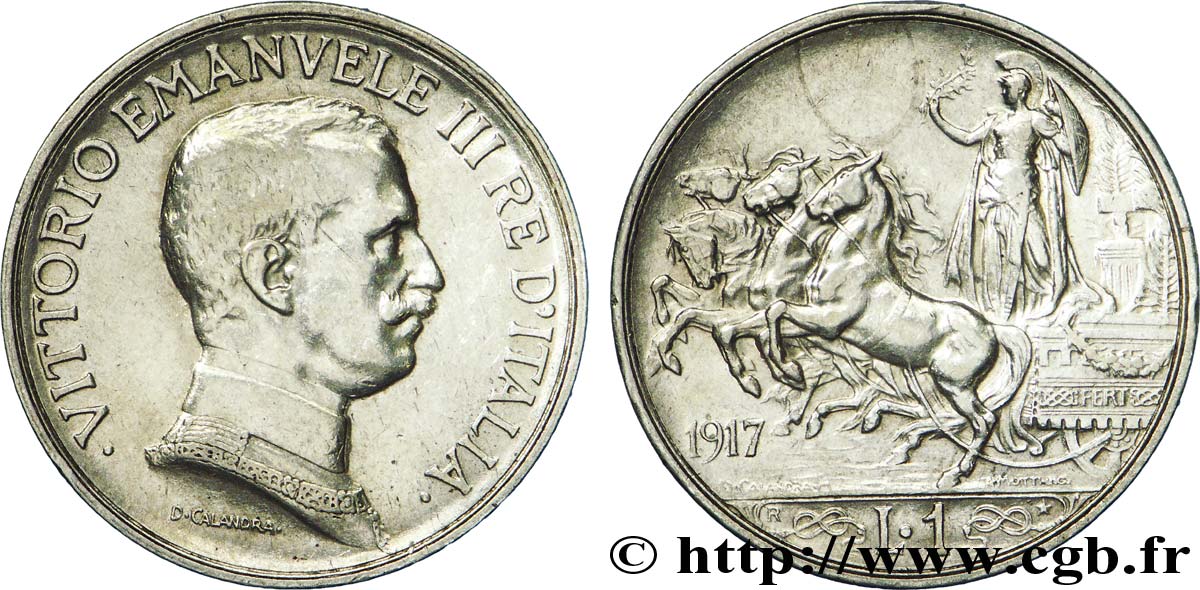 ITALIA 1 Lire Victor Emmanuel III / quadrige 1917 Rome - R MBC+ 