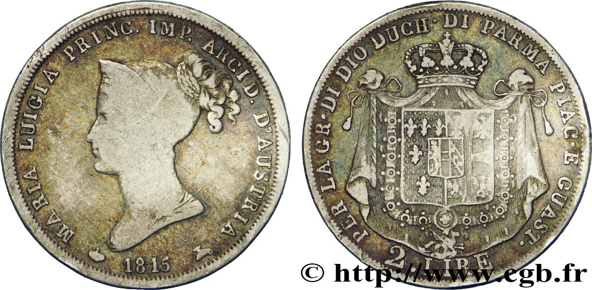 ITALY - PARMA AND PIACENZA 2 Lire Marie-Louise, Duchesse de Parme 1815 Milan VF 