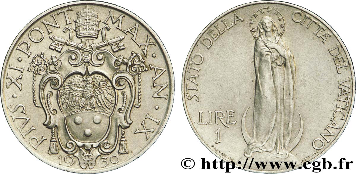 VATICAN AND PAPAL STATES 1 Lire frappe au nom de Pie XI an IX / Vierge sur un globe 1930 Rome AU 