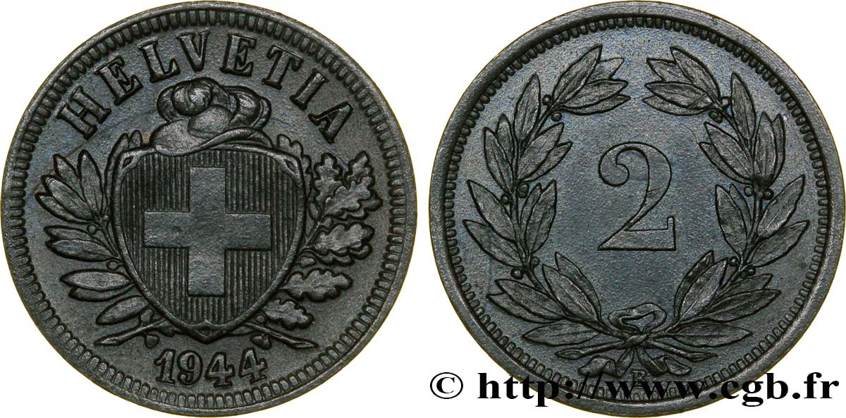 SVIZZERA  2 Centimes (Rappen) croix suisse 1944 Berne - B MS 