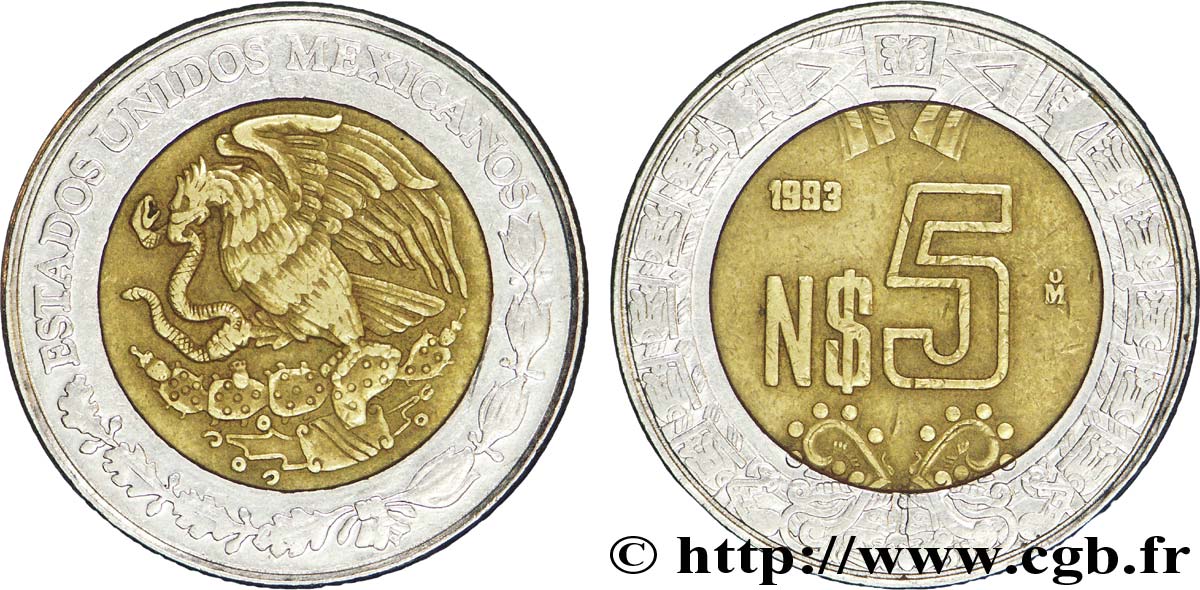 MESSICO 5 Nuevos Pesos aigle 1993 Mexico BB 