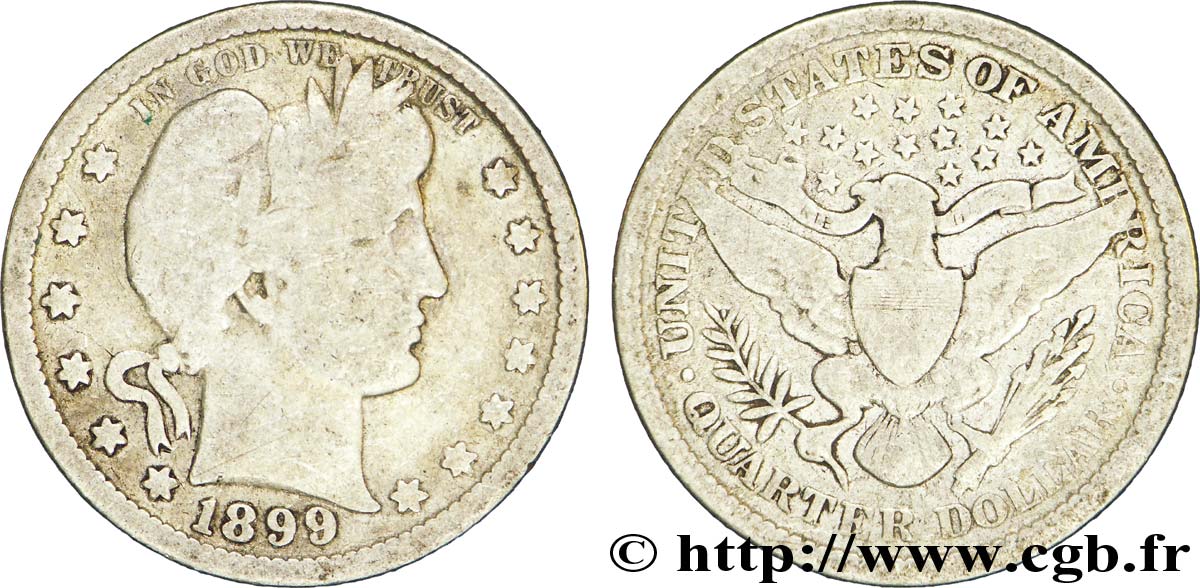 UNITED STATES OF AMERICA 1/4 Dollar Barber 1899 Philadelphie VF 