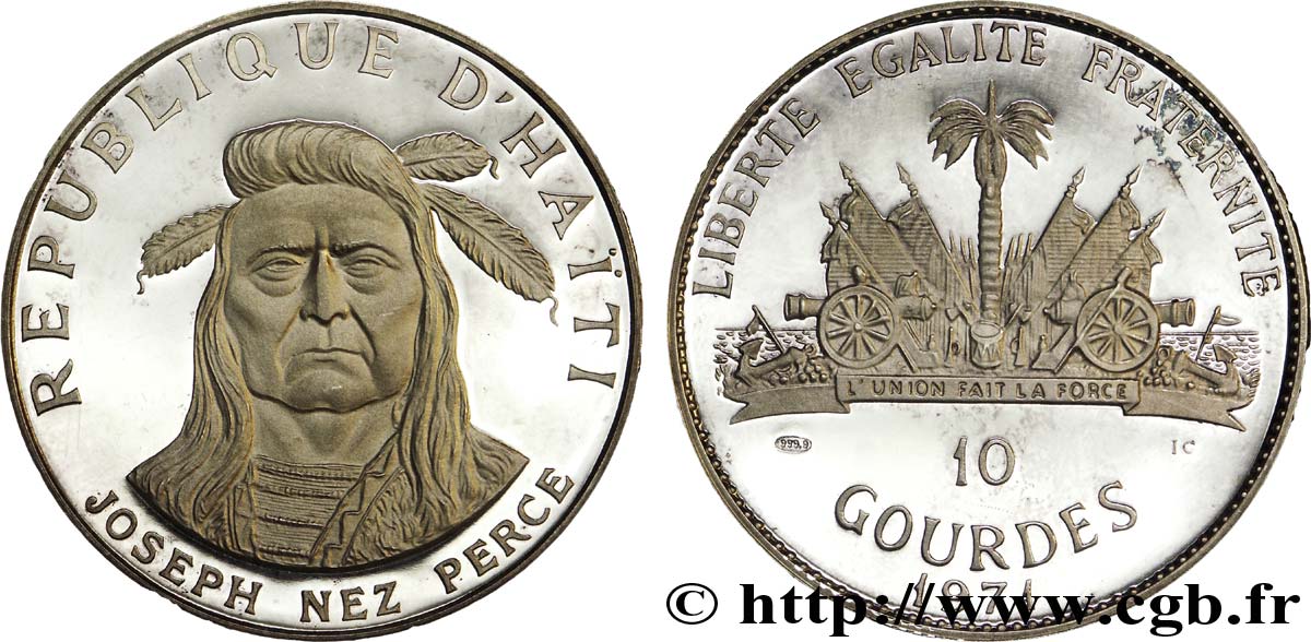 HAITI 10 Gourdes BE emblème / le chef Joseph Nez Percé 1971  MS 
