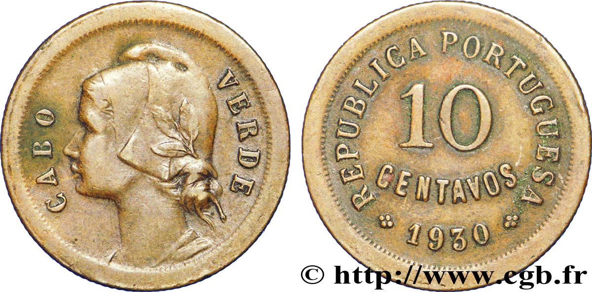 CABO VERDE 10 Centavos monnayage colonial portugais 1930  MBC 