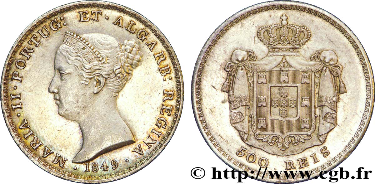 PORTUGAL 500 Réis Marie II (Maria) / emblème 1849  AU 