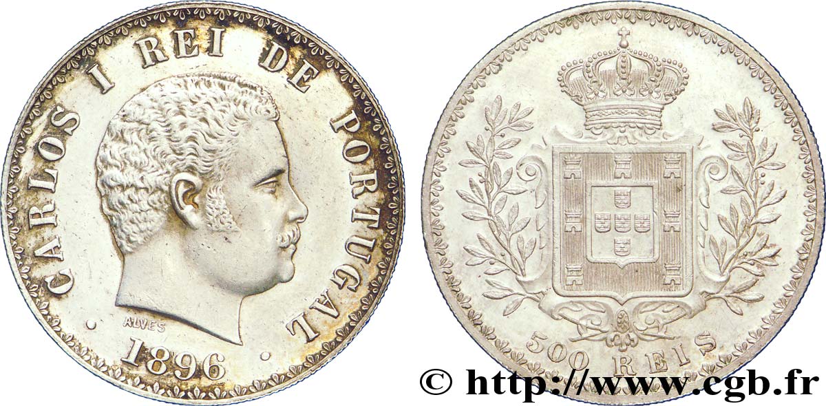 PORTUGAL 500 Réis Charles Ier 1896  VZ 