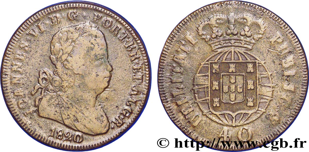 PORTUGAL 1 Pataco ou 40 reis Jean VI 1820  VF 