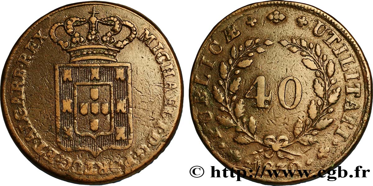 PORTUGAL 1 Pataco (40 Réis) Michel Ier 1830  BC+ 