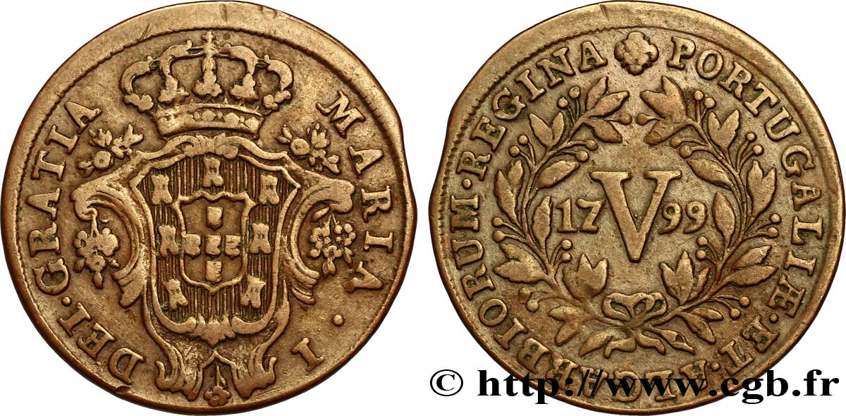 PORTUGAL 5 Réis frappe au nom de Marie Ière (Maria) 1799  XF 