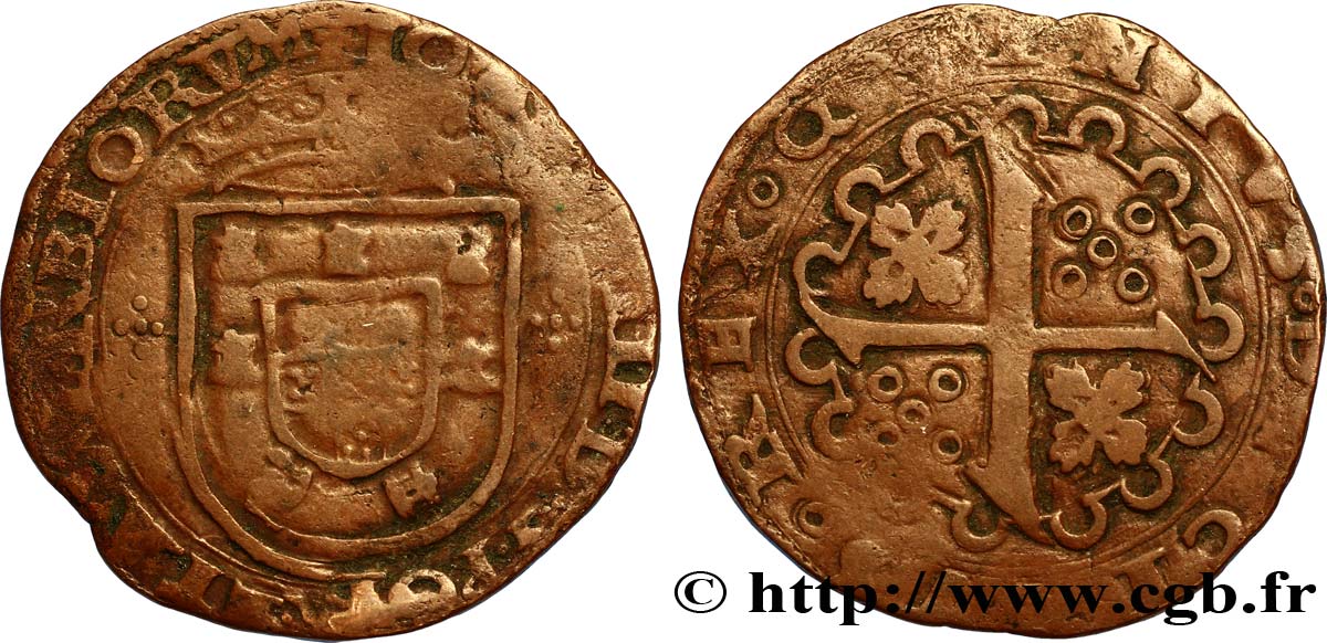 PORTOGALLO 10 Reais frappe au nom de Jean III (1521-1557), variété à 12 arcs au revers N.D.  MB 