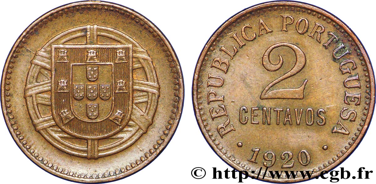 PORTUGAL 2 Centavos 1920  AU 