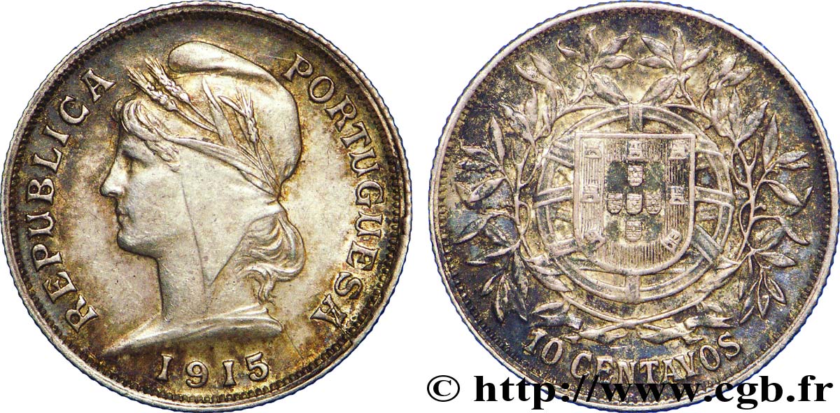 PORTUGAL 10 Centavos 1915  AU 