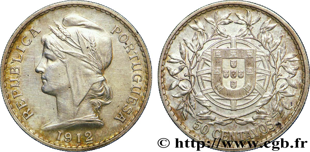 PORTUGAL 50 Centavos 1912  AU 
