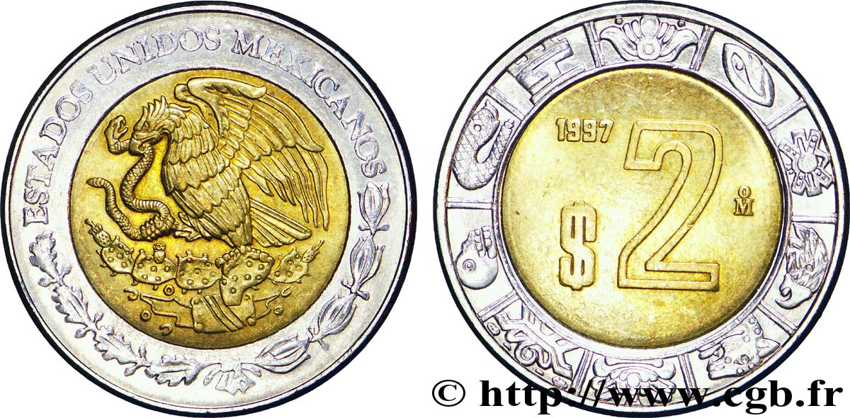 MÉXICO 2 Pesos aigle 1997 Mexico EBC 