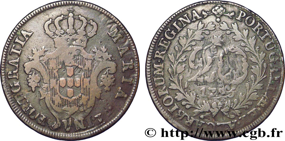 AZZORRE 20 Réis frappe pour Marie I (Maria) monnaie surfrappée 1795  MB 