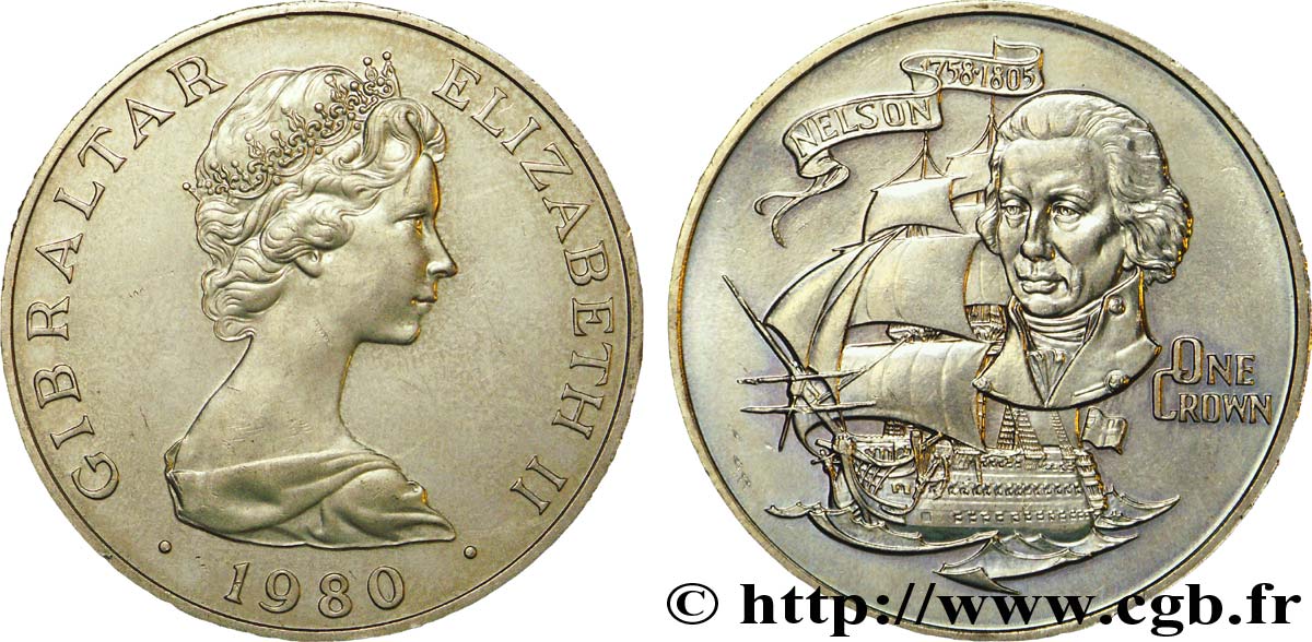 GIBRALTAR 1 Crown Elisabeth II / 175e anniversaire de la mort de l’amiral Nelson 1980  AU 
