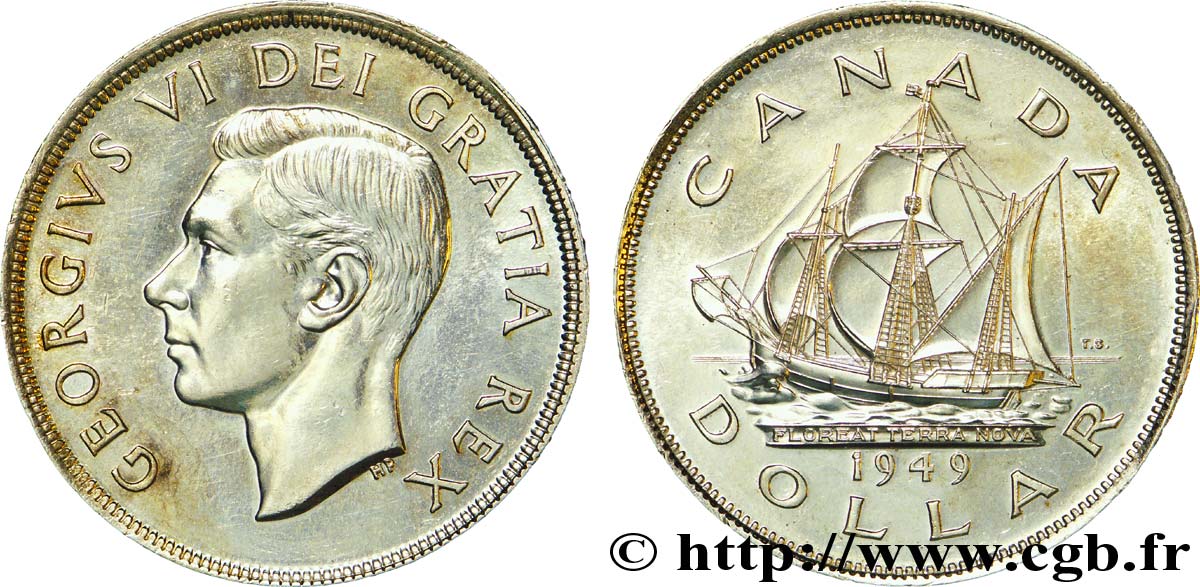 CANADA 1 Dollar Georges VI / voilier “Matthew” 1949  XF 
