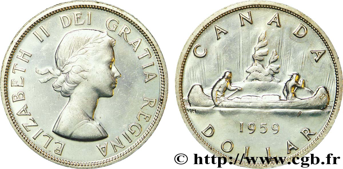 CANADá
 1 Dollar Elisabeth II / canoe avec indien 1959  EBC 