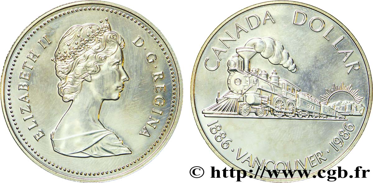 KANADA 1 Dollar Elisabeth II / train à vapeur, Vancouver 1986  VZ 