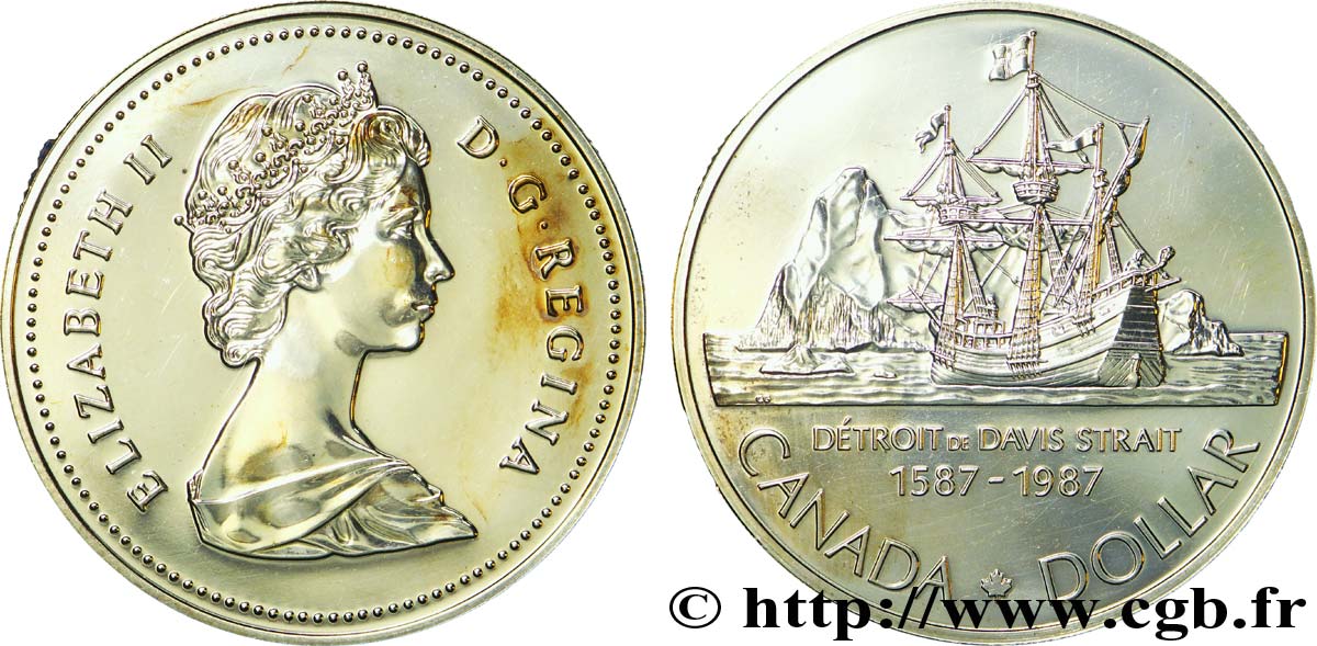 KANADA 1 Dollar Elisabeth II / 400e anniversaire de la découverte du détroit de Davis 1985  VZ 