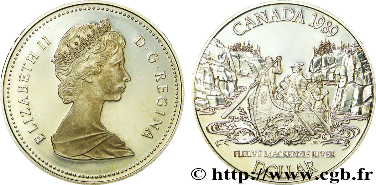 KANADA 1 Dollar BE (proof) Elisabeth II / descente de la MacKenzie River 1989  VZ 