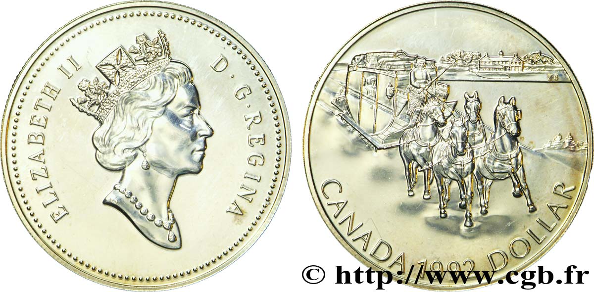 CANADA 1 Dollar Elisabeth II / service de diligence sur traineau 1992  SUP 