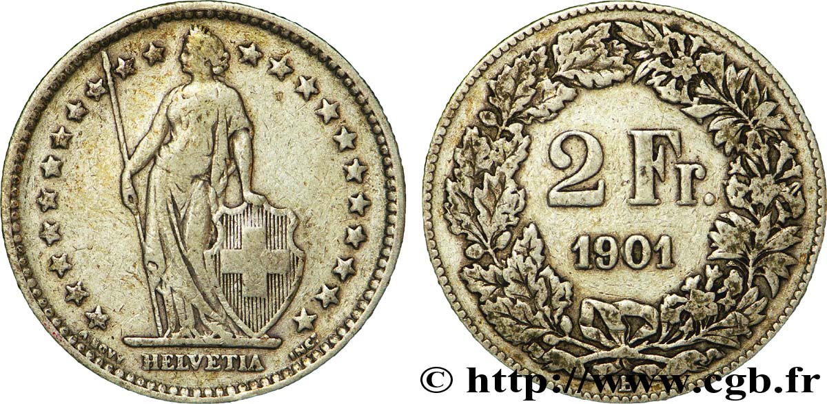 SVIZZERA  2 Francs Helvetia 1901 Berne - B MB 