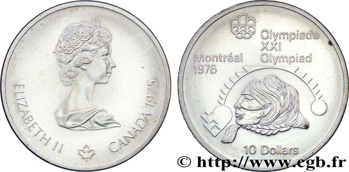 CANADA 10 Dollars JO Montréal 1976 lancer de poids femmes / Elisabeth II 1975  AU 