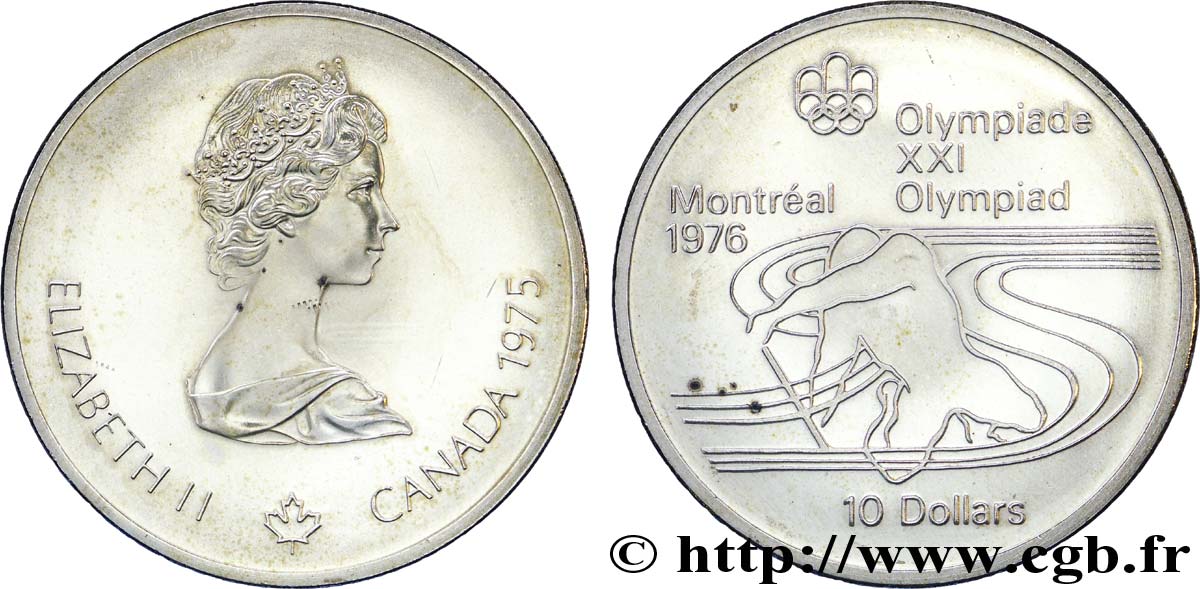 KANADA 10 Dollars JO Montréal 1976 canoë / Elisabeth II 1975  VZ 