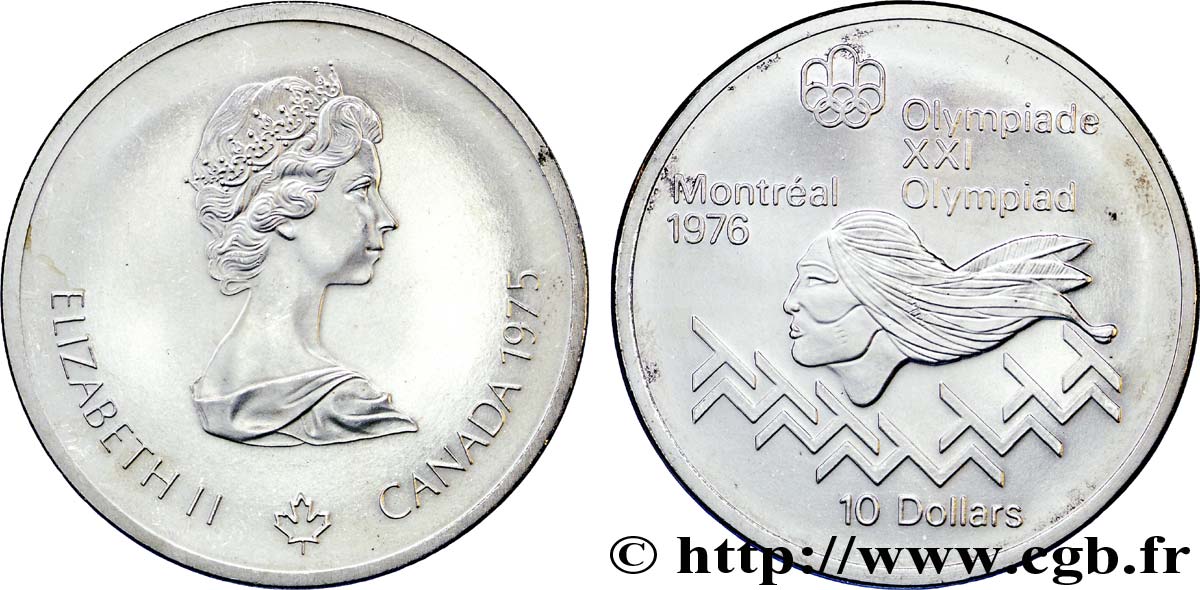 CANADá
 10 Dollars JO Montréal 1976 saut d’obstacles hommes / Elisabeth II 1975  SC 