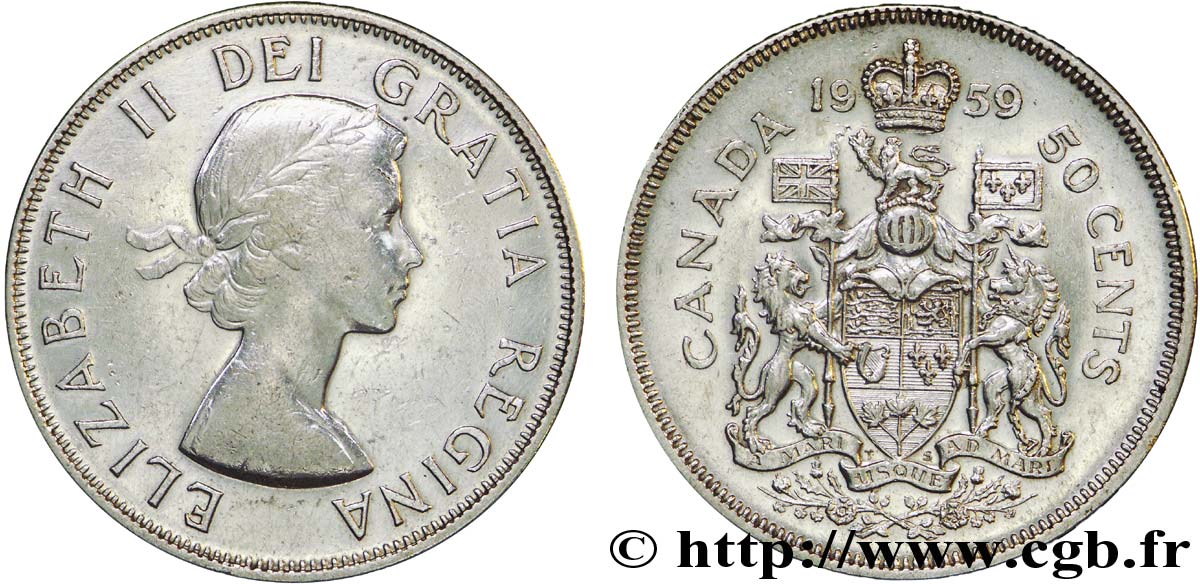CANADA 50 Cents Elisabeth II / armes du 1959  AU 